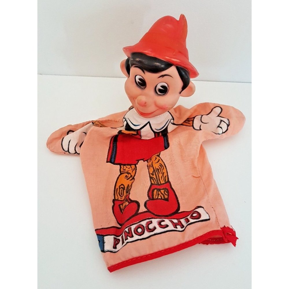 Vintage PINOCCHIO Rubber Face Hand Muppet Marked Gund Hong Kong Disney Character